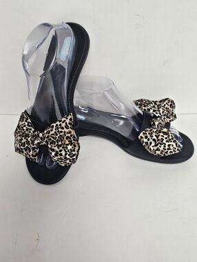 OKA-B Madison Flip Flop Slide Sandals Copper Leopard Bow Women’s Size ML (8/9)